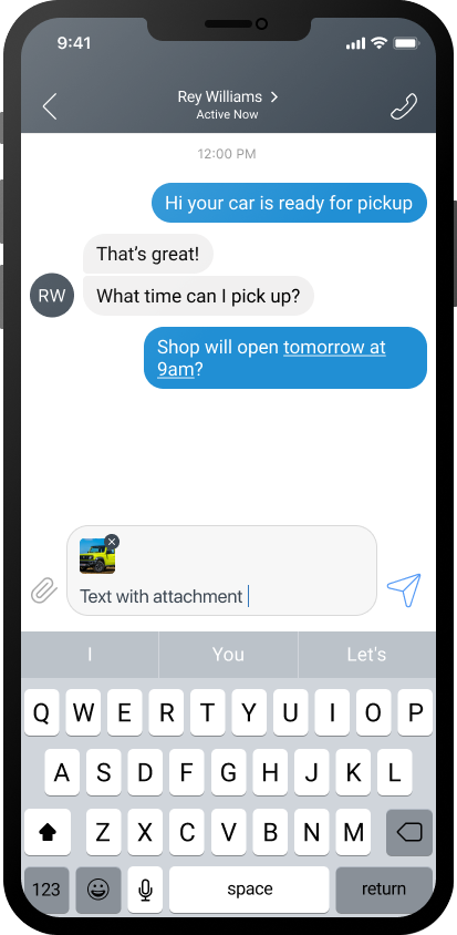 Messaging screen of mobile detailing software